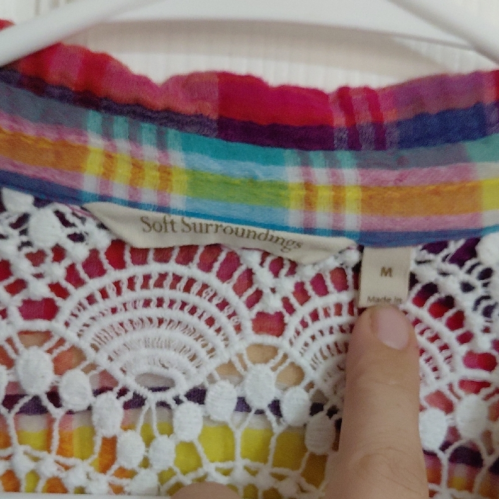 Soft Surroundings Multicolor Plaid Top with Lace Detail - Picture 2 of 5